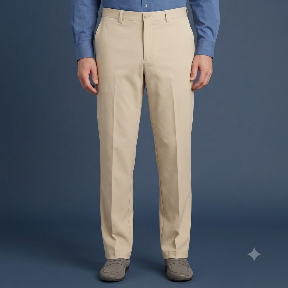 Slazenger Mens Golf Pants 38x32 Tan‎ Khaki Performance Stretch Flat Front EUC